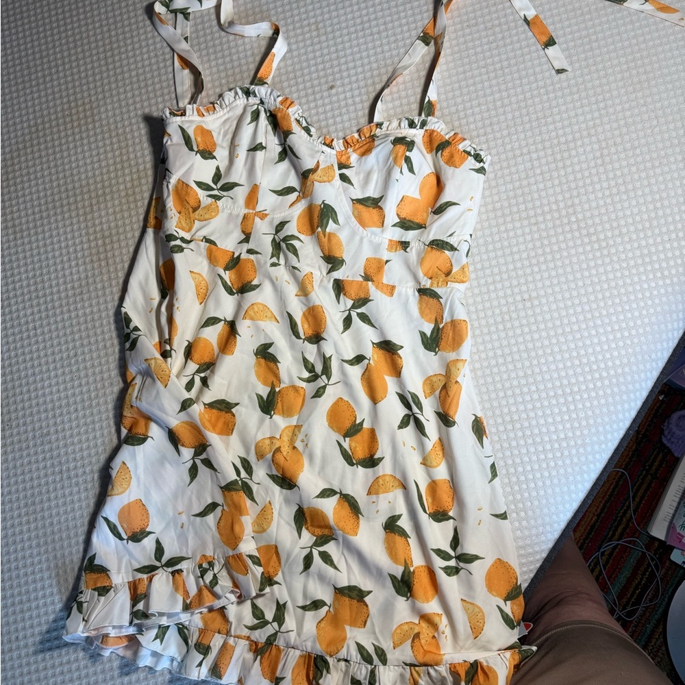 White and Orange Lemon Print Dress NWT